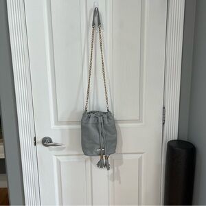 Kensie Gray Bucket Bag with Gold Chain.